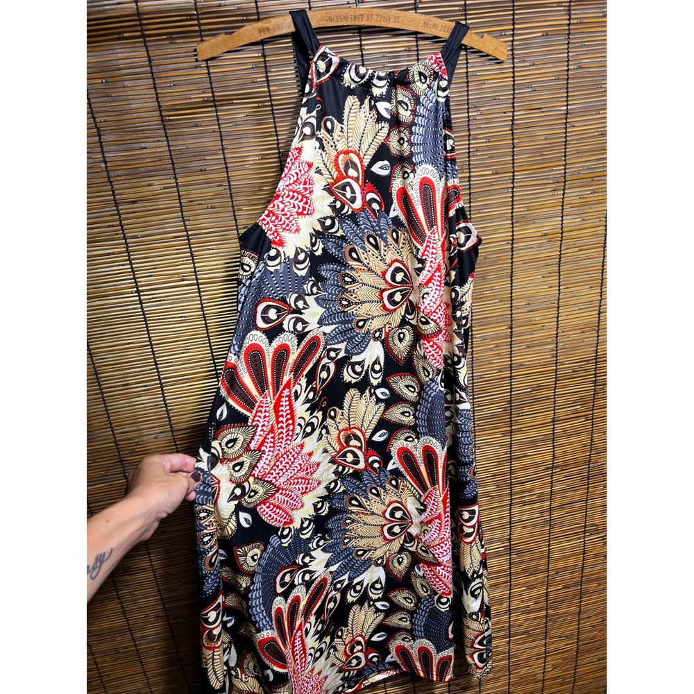 Sleeveless Halter Neck Paisley Print Mini Dress Red Black Cream Size L